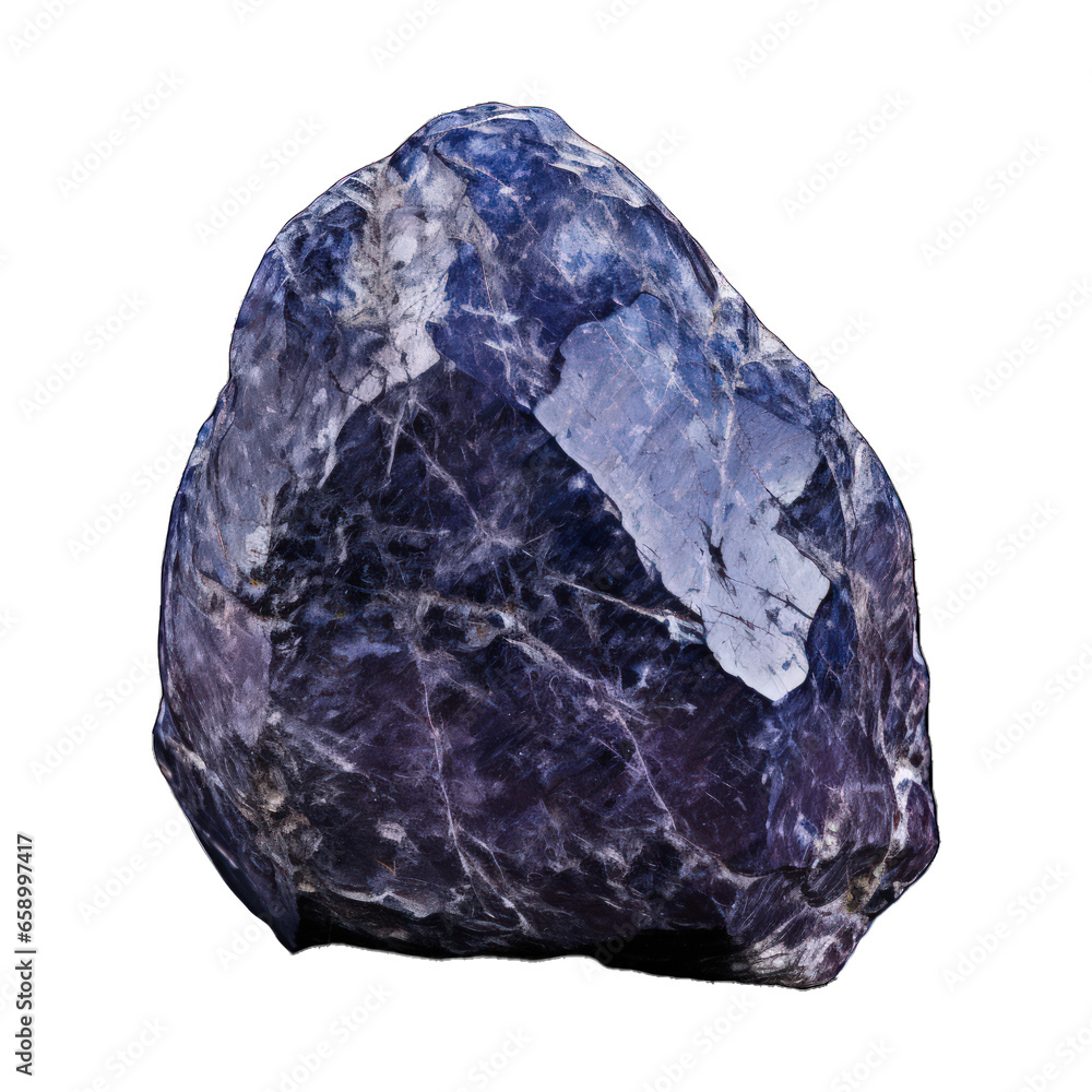 An indigo stone with rich blue-purple hues and shimmering facets, captured on a transparent background. Generative AI