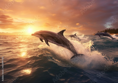 "Dancing with Dolphins: Playful Leaps into the Blue Horizon." Generated AI.