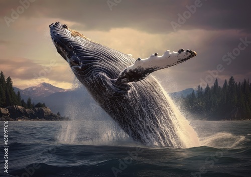 "Ocean's Might: Witnessing the Raw Power of a Humpback Whale." Generated AI.