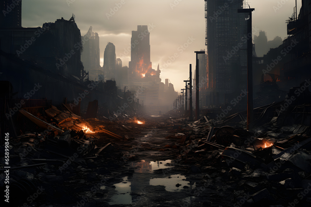 a destroyed burned down city