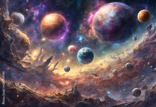 Planetary Splendor, Cosmic Landscape, Astral Marvel, Alien World, Astral Exploration