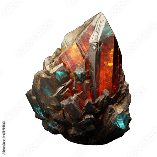 An isolated image of a stone mineral featuring distinct crystalline structures and hues  displayed on a transparent background. Generative AI