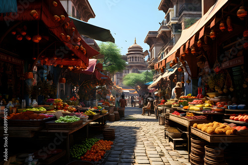A market in the street of an old city 