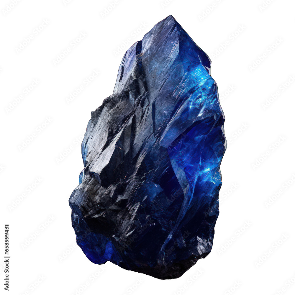 A rich, indigo stone mineral is depicted on a transparent background, showcasing its deep blue hue and unique texture. Generative AI