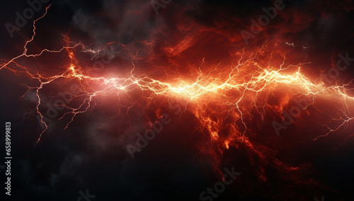 Powerful flare lightning storm abstract electricity energy background thunder flash voltage