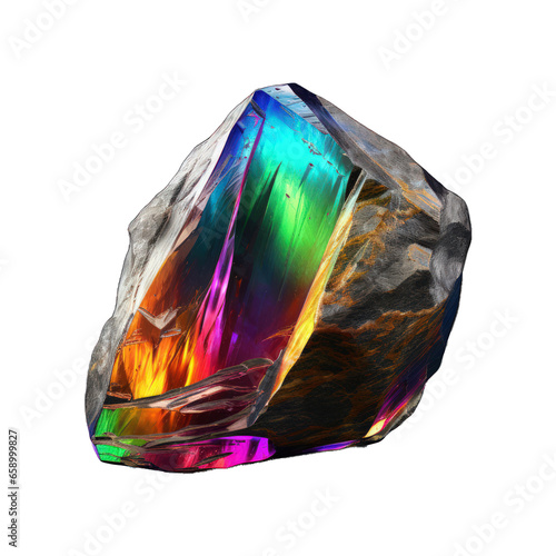 Vivid rainbow stone mineral displayed on a transparent background  showcasing its striking array of colors and unique geological textures. Generative AI
