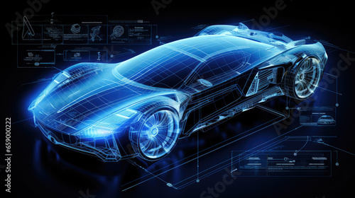futuristic cyberpunk sport car blueprint technology - by generative ai