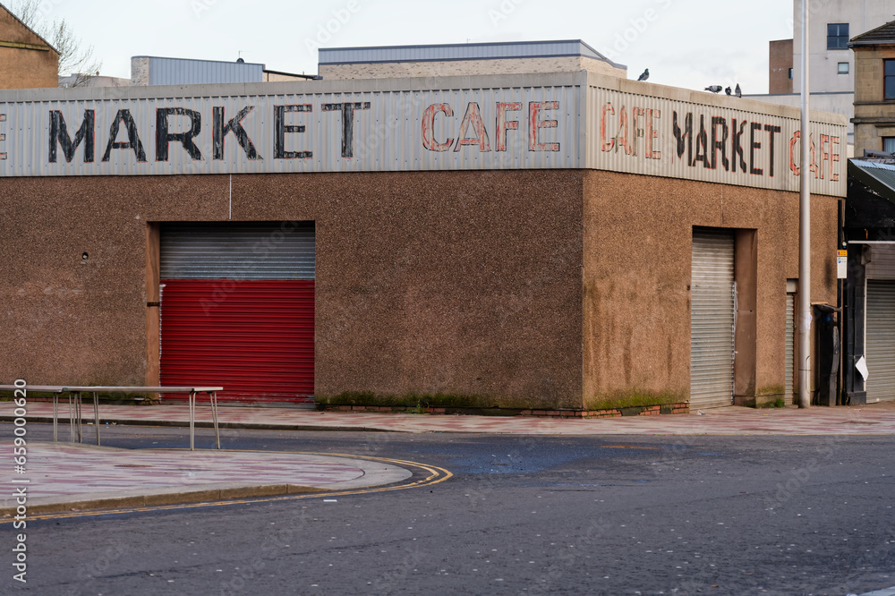 Market cafe closed business during economy recession in Glasgow