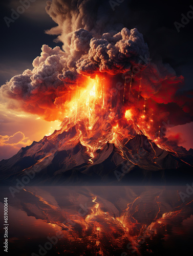 Fiery Summit: A Majestic Mountain Ablaze at Dusk
