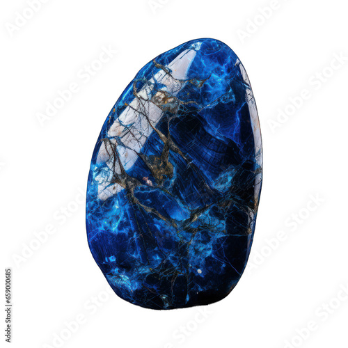 A small, radiant blue stone with smooth, shiny surfaces, exuding elegance and mystery, isolated on a transparent background. Generative AI