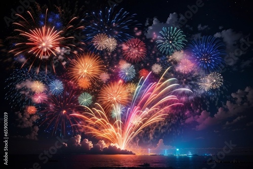 fireworks in the night sky, A colorful fireworks display lights up the night sky, symbolizing the start of a new year filled with hope and possibilities. | AI-GENERATED 
