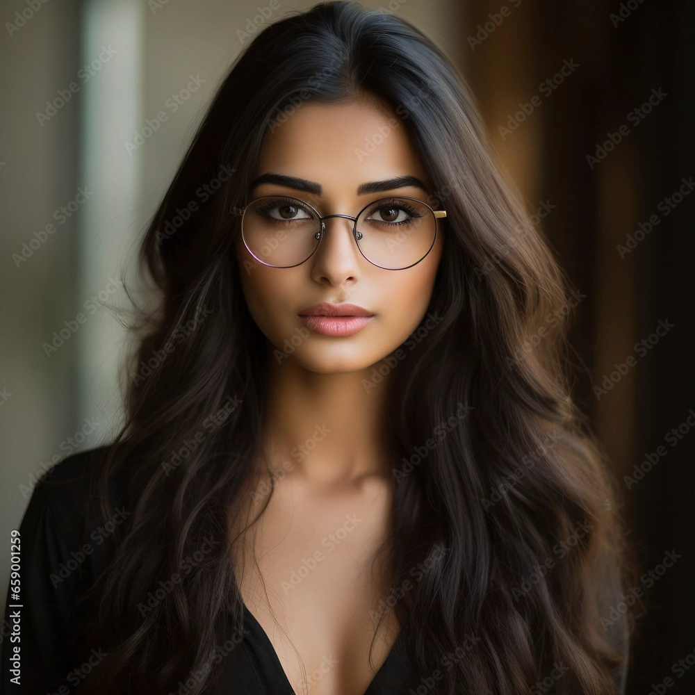 A Portrait of a Young Indian Woman Wearing Eyeglasses and a Black Blouse A Portrait of a Young Indian Woman Wearing Eyeglasses and a Black Blouse
