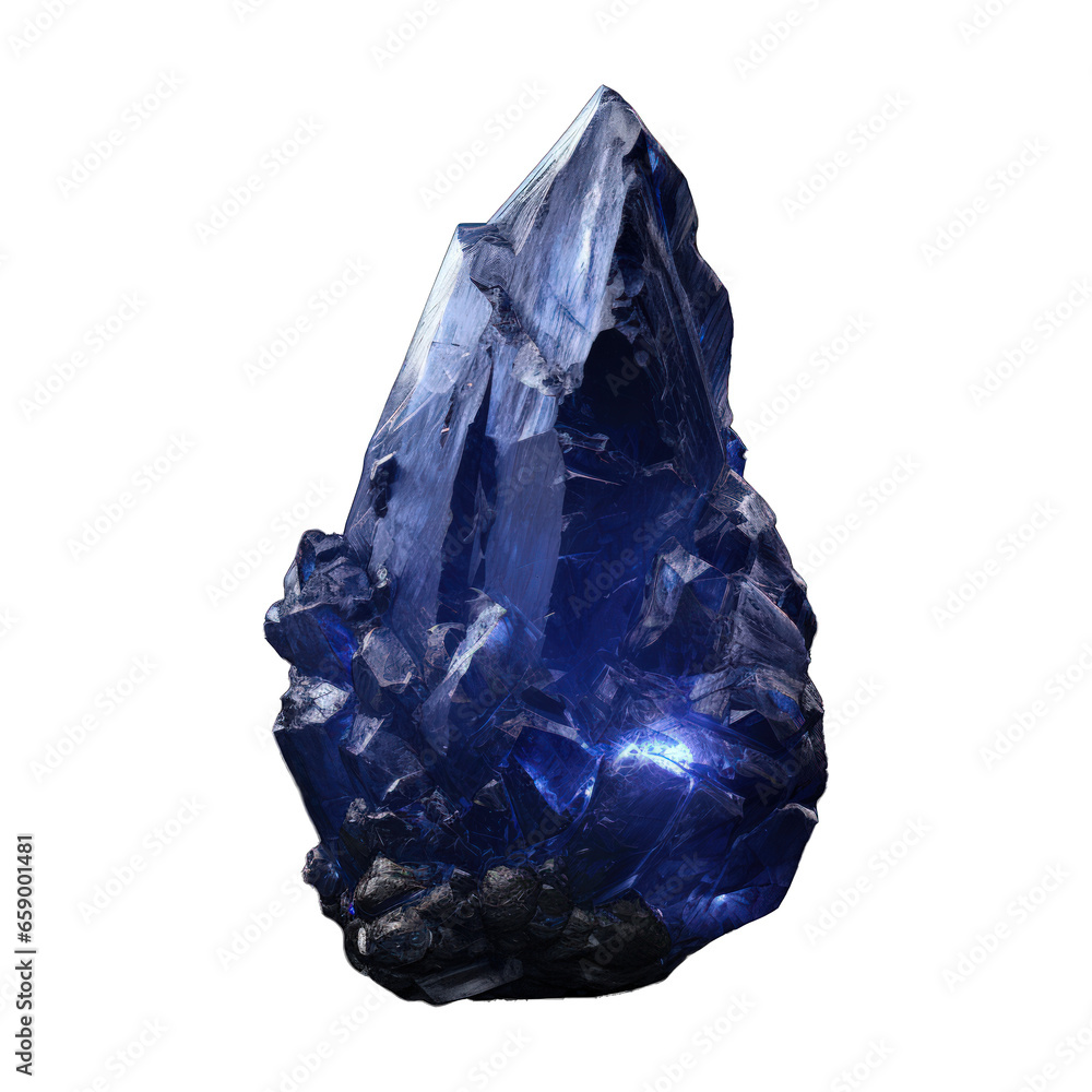 An indigo stone mineral with textured surface and sparkling facets, displayed on a transparent background. . Generative AI