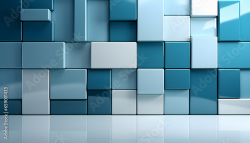 Abstract pastel blue background with rectangular and square blocks. Geometric 3d wall.