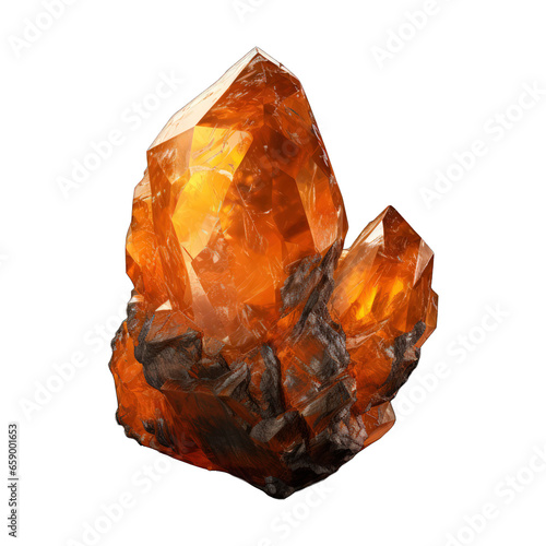 An attractive orange stone mineral showcased individually on a transparent background. Generative AI