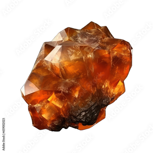 A vibrant orange stone mineral  with jagged edges and unique texture  isolated on a transparent background. Generative AI