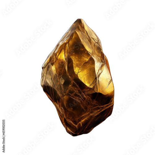 A shimmering golden stone with a rich yellow hue, glows beautifully, its multiple facets reflecting light brilliantly, displayed on a transparent background. Generative AI