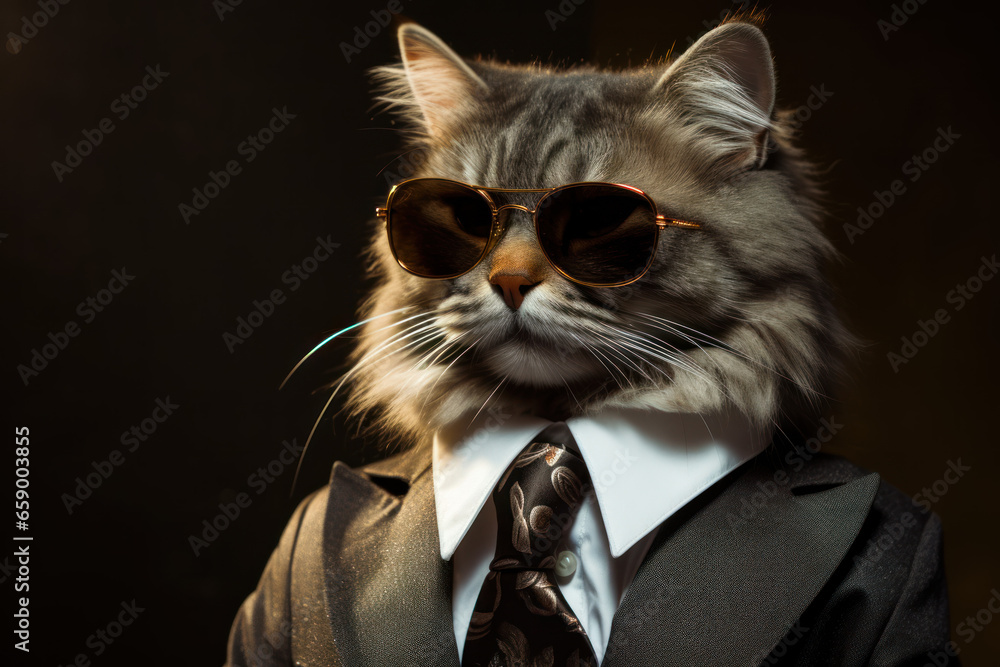 Cat in Suit with Sunglasses
