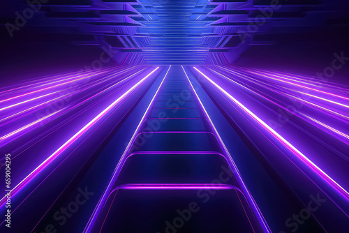 Laser linear shape abstract geometric neon background with glowing frame.