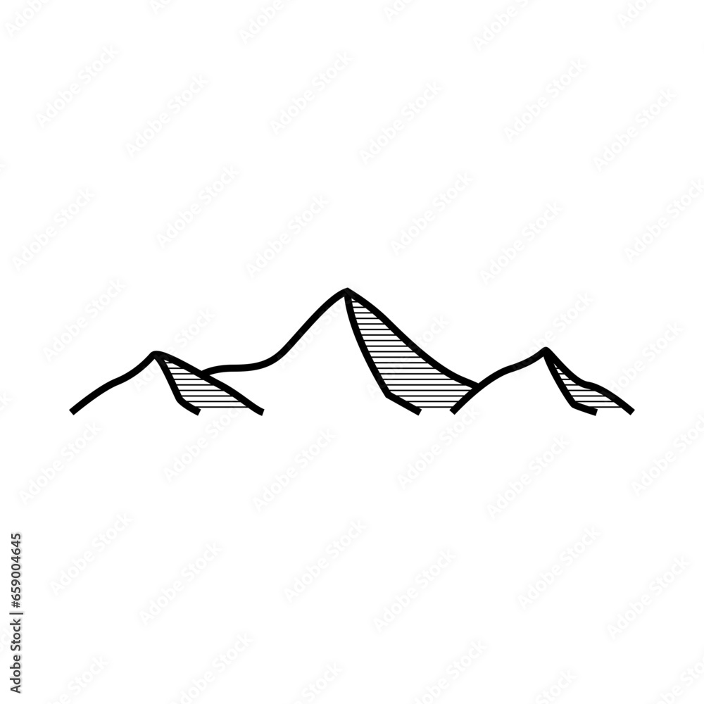 Mountains inline style. Mountain drawing with line style and shading
