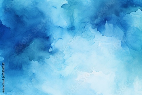 Vibrant watercolor background depicting fluid grunge texture in deep blue gradient. Generative AI