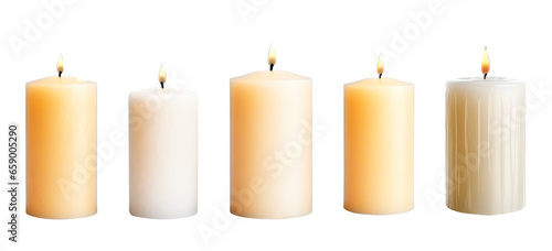 Fotografia Set of different candles on transparent background