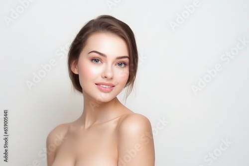 Beautiful young woman with clean fresh skin Girl facial treatment . Cosmetology , beauty and spa . Female model, care concept.