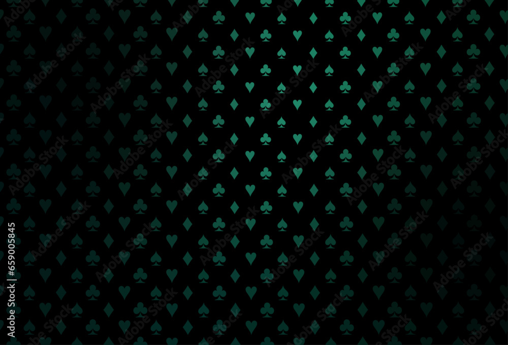 Dark green vector background with cards signs.
