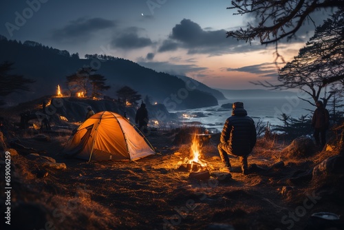 A tent perched on a rocky cliff offers an unbeatable view