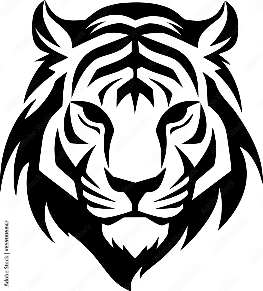 Fototapeta premium Tiger - Black and White Isolated Icon - Vector illustration