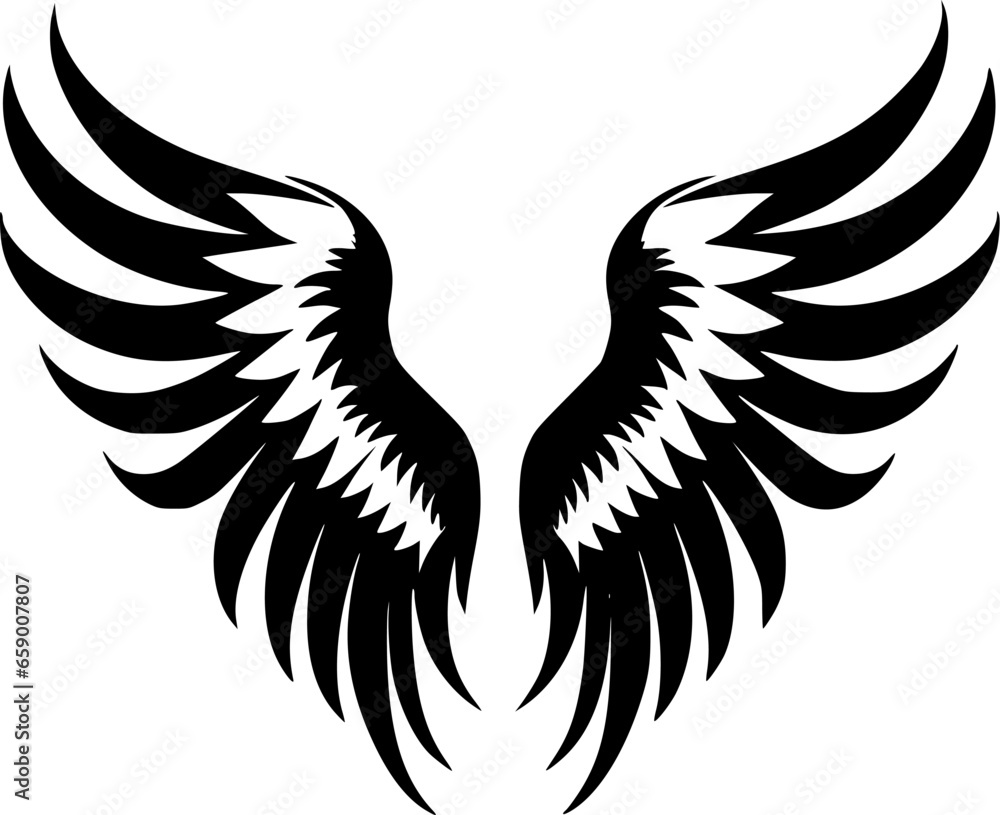 Fototapeta premium Angel Wings - Black and White Isolated Icon - Vector illustration