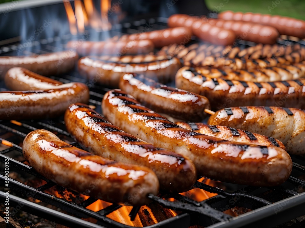 grilled sausages on the grill grilled sausages on the grill