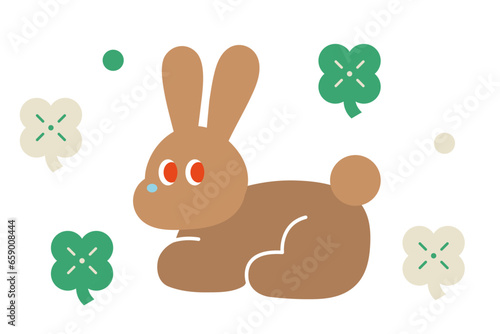 rabbit and clover 토끼와 네잎클로버 일러스트