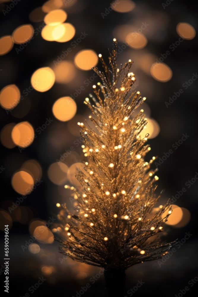 Golden Christmas tree with bokeh and glitter Golden Christmas tree with bokeh and glitter
