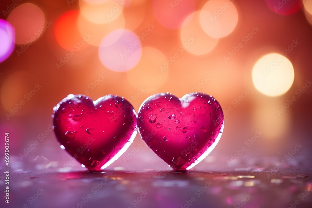 Two red hearts on a table Two red hearts on a table