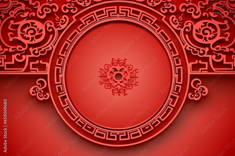 A vibrant red background with a captivating circular design A vibrant red background with a captivating circular design
