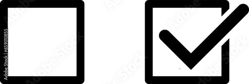 Checkbox Selection Choice Icon Set with Empty Blank Box and Box with Tick Checkmark. Vector Image.