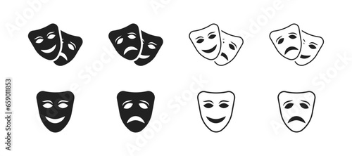 Masquerade, theater icon set. Comic and tragic face. Vector EPS 10