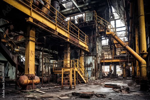 Abandoned industrial factory deteriorating under the relentless march of time 