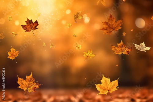 red and orange maple leaf in autumn time on blurred background 