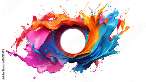 Colorful abstract circle liquid paint splash. Isolated design element on the transparent background. Digital art 3D