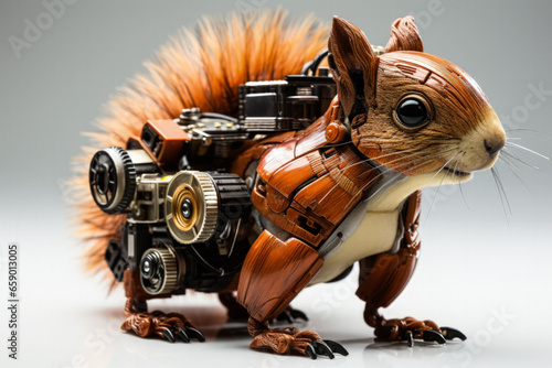 Robotic squirrel showing tree-climbing and nut-gathering skills isolated on a white background 