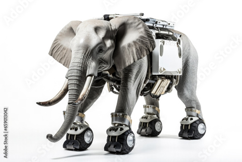 Savannah monitoring robotic elephant unit showcasing advanced features isolated on a white background 
