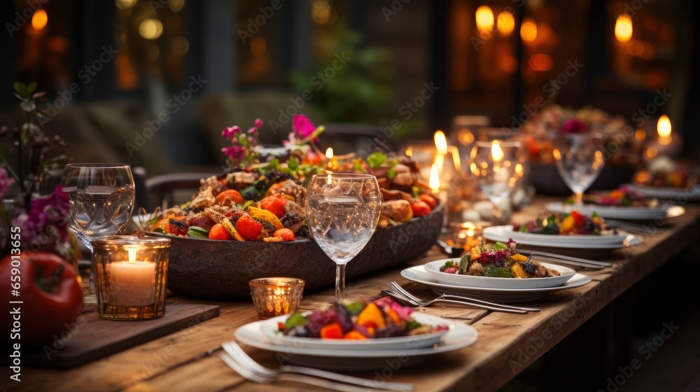 A cozy family Thanksgiving gathering with a rustic ta A cozy family Thanksgiving gathering with a rustic ta