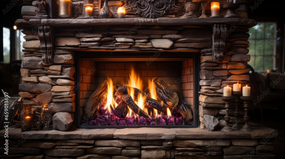 A cozy Thanksgiving Fireplace With Flickering Flames A cozy Thanksgiving Fireplace With Flickering Flames