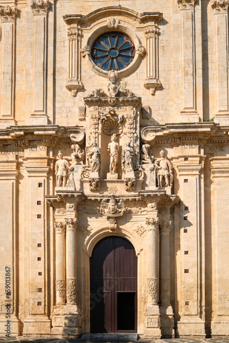 Front sculpures from St. Sebastian Basilica in Ferla, Sicily: