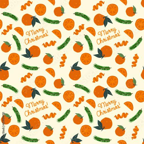 Summer tropical seamless pattern with colorful oranges and flowers.Vector citrus fruits background. Modern exotic floral design for paper, cover, fabric, interior decor and other users.