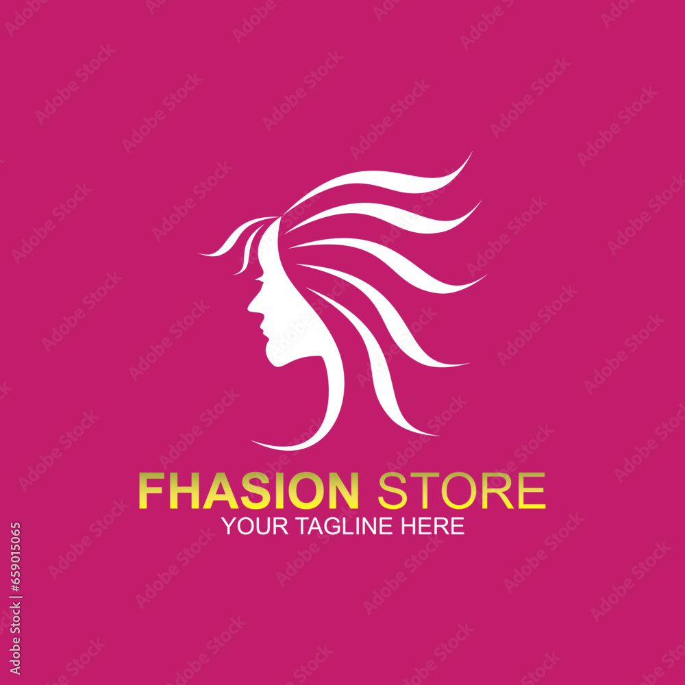 Beautiful woman face logo design template. Hair, girl, natural symbol. Abstract design concept for beauty salon, massage, magazine, cosmetics and spa, etc. Premium vector icon.