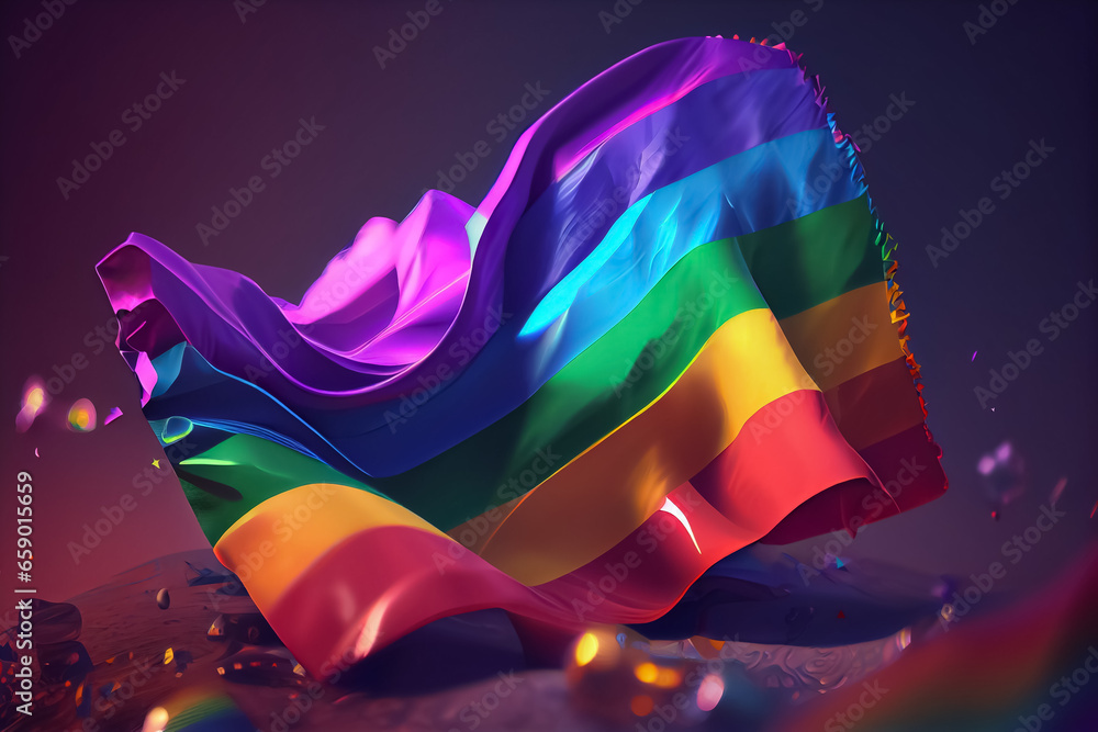 Colorful pride flag on black background, - obrazy, fototapety, plakaty 