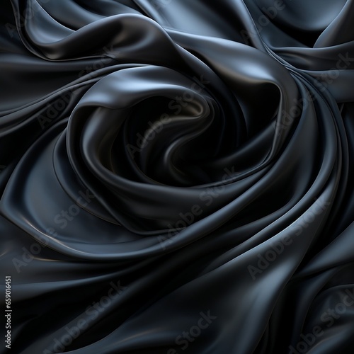 Black satin texture transparent silk, wavy hair, smooth surface